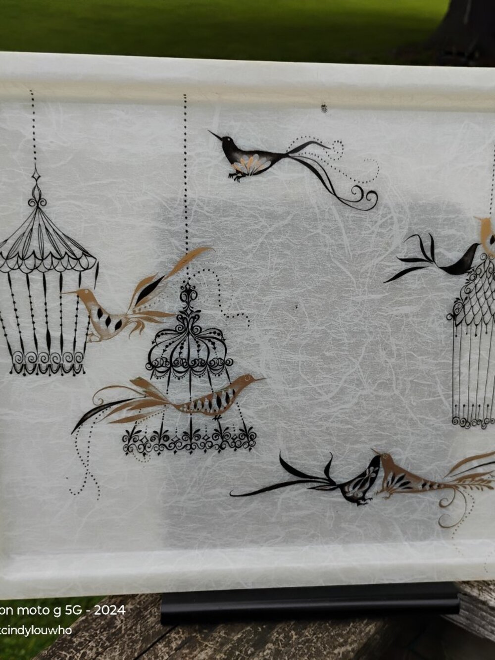 vintage serving tray birds cages motif spun fiberglass Hollywood Regency MCM 60s